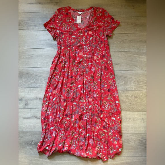 J. Jill Vibrant Red Floral Maxi Dress - Picture 5 of 9